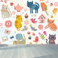 Cartoon Kitten Mural Wallpaper Colorful Moisture Resistant Wall Decor for Nursery Pink Clearhalo 'Wall Decor' 'Wall Mural' 1757312