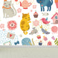 Cartoon Kitten Mural Wallpaper Colorful Moisture Resistant Wall Decor for Nursery Clearhalo 'Wall Decor' 'Wall Mural' 1757313