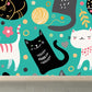 Cartoon Kitten Mural Wallpaper Colorful Moisture Resistant Wall Decor for Nursery Green Clearhalo 'Wall Decor' 'Wall Mural' 1757317