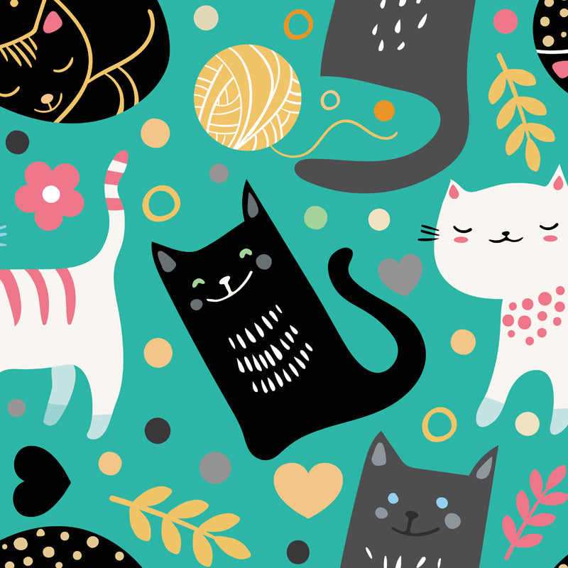 Cartoon Kitten Mural Wallpaper Colorful Moisture Resistant Wall Decor for Nursery Clearhalo 'Wall Decor' 'Wall Mural' 1757320