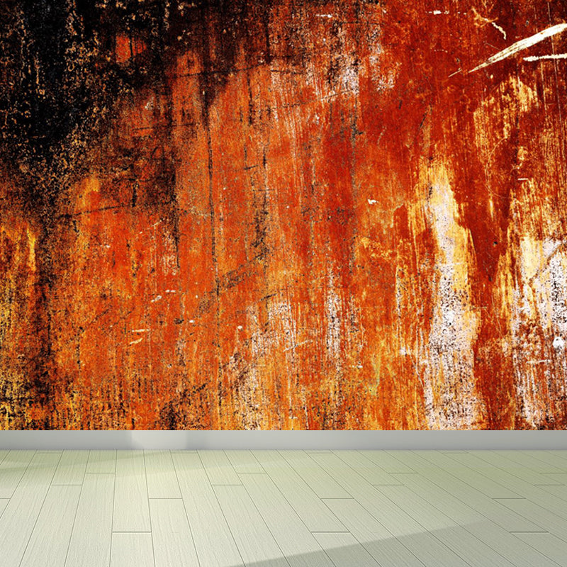 Large Rusty Metal Mural Wallpaper Cyberpunk Nostalgic Abstract Wall Decor in Dark Color Orange Clearhalo 'Wall Decor' 'Wall Mural' 1757387