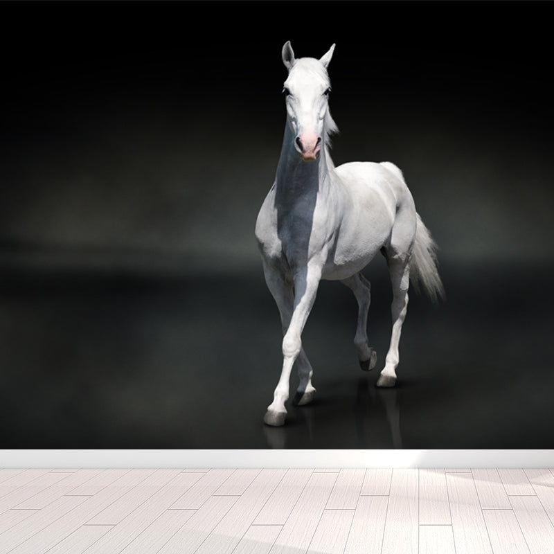 Modern Horse Wall Mural Non-Woven Stain Resistant Dark Color Wall Covering for Room Black Clearhalo 'Wall Decor' 'Wall Mural' 1757502