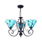 Leaf Ceiling Chandelier with Adjustable Chain 3 Lights Vintage Glass Pendant Light in Blue/Clear for Living Room Clearhalo 'Ceiling Lights' 'Chandeliers' 'Clear' 'Industrial' 'Middle Century Chandeliers' 'Modern' 'Tiffany Chandeliers' 'Tiffany close to ceiling' 'Tiffany' 'Traditional Chandeliers' Lighting' 175751