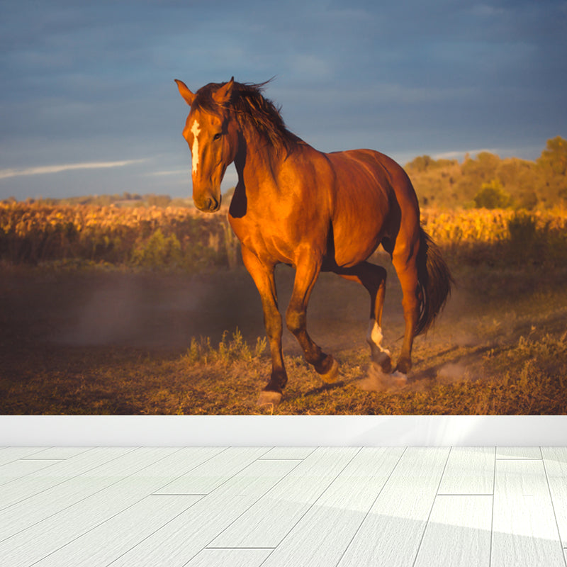 Modern Horse Wall Mural Non-Woven Stain Resistant Dark Color Wall Covering for Room Dark Brown Clearhalo 'Wall Decor' 'Wall Mural' 1757512