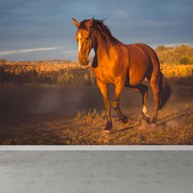 Modern Horse Wall Mural Non-Woven Stain Resistant Dark Color Wall Covering for Room Clearhalo 'Wall Decor' 'Wall Mural' 1757514