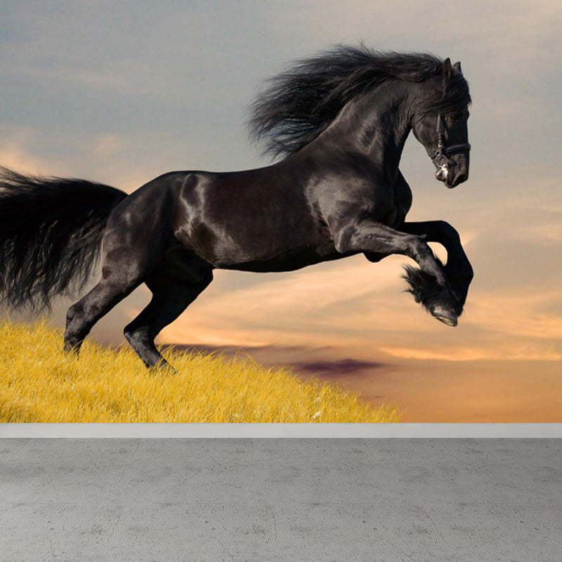 Contemporary Steed Wall Covering Mural in Dark Color Animal Wall Decor for Boys Bedroom Black Clearhalo 'Wall Decor' 'Wall Mural' 1757522