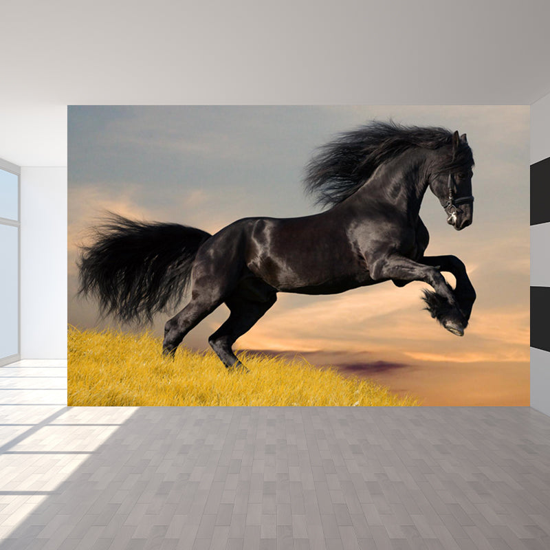 Contemporary Steed Wall Covering Mural in Dark Color Animal Wall Decor for Boys Bedroom Clearhalo 'Wall Decor' 'Wall Mural' 1757524