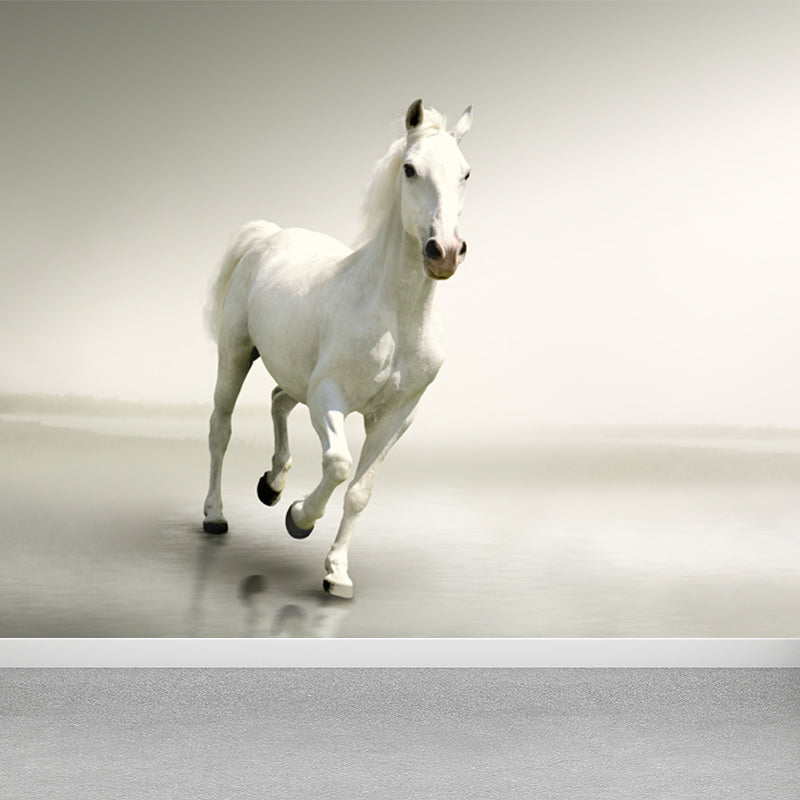 Contemporary Steed Wall Covering Mural in Dark Color Animal Wall Decor for Boys Bedroom White Clearhalo 'Wall Decor' 'Wall Mural' 1757527