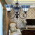 Pyramid Hanging Lighting with Metal Chain Adjustable 3 Lights Stained Glass Pendant Light in Blue Blue Clearhalo 'Ceiling Lights' 'Chandeliers' 'Industrial' 'Middle Century Chandeliers' 'Tiffany Chandeliers' 'Tiffany close to ceiling' 'Tiffany' Lighting' 175755