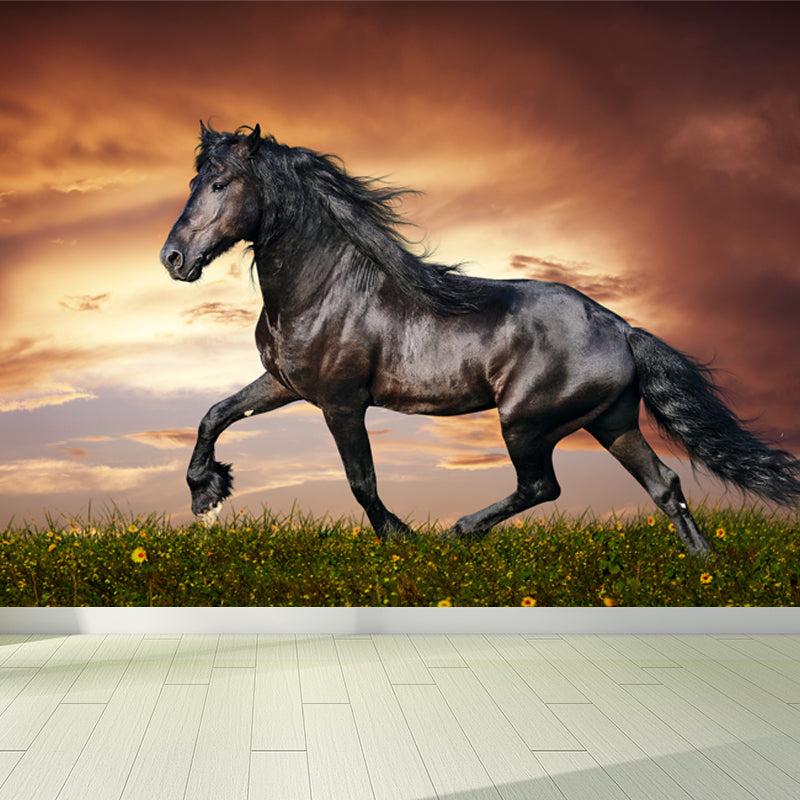 Horse Mural Wallpaper Dark Color Modern Style Wall Covering for Boys Room, Custom Size Dark Brown Clearhalo 'Wall Decor' 'Wall Mural' 1757572