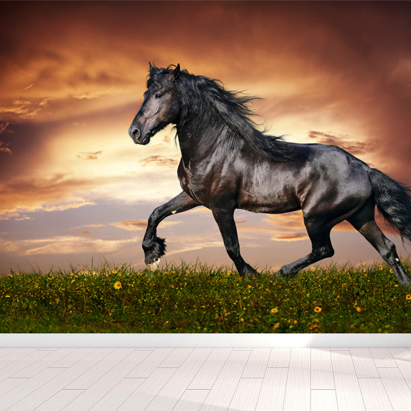 Horse Mural Wallpaper Dark Color Modern Style Wall Covering for Boys Room, Custom Size Clearhalo 'Wall Decor' 'Wall Mural' 1757573