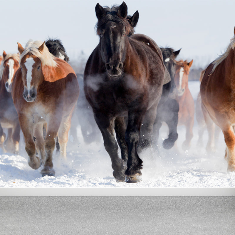 Horse Mural Wallpaper Dark Color Modern Style Wall Covering for Boys Room, Custom Size Brown Clearhalo 'Wall Decor' 'Wall Mural' 1757577