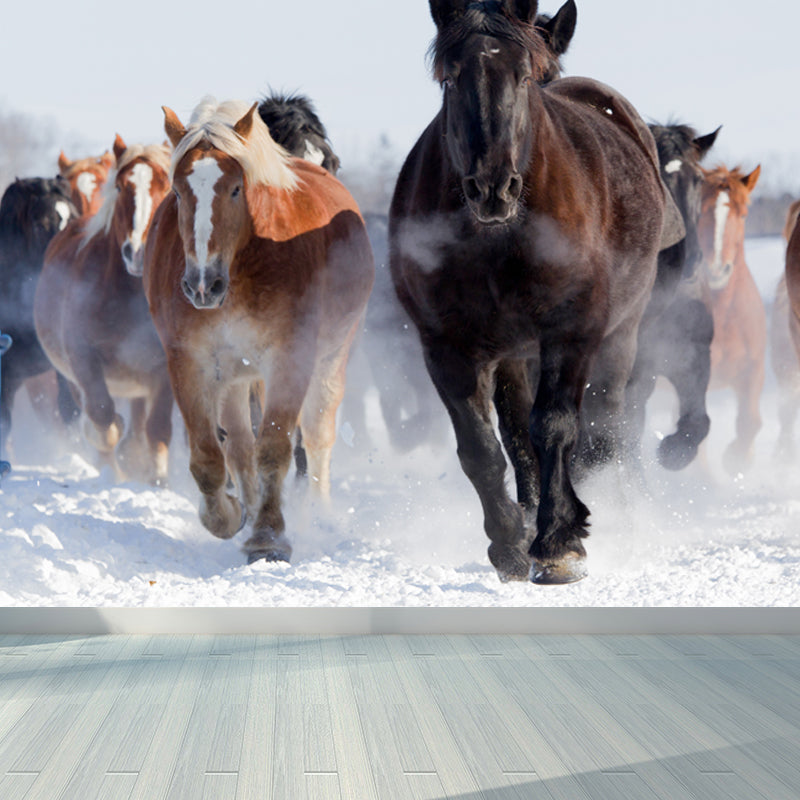 Horse Mural Wallpaper Dark Color Modern Style Wall Covering for Boys Room, Custom Size Clearhalo 'Wall Decor' 'Wall Mural' 1757578