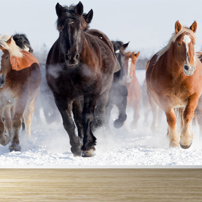 Horse Mural Wallpaper Dark Color Modern Style Wall Covering for Boys Room, Custom Size Clearhalo 'Wall Decor' 'Wall Mural' 1757579