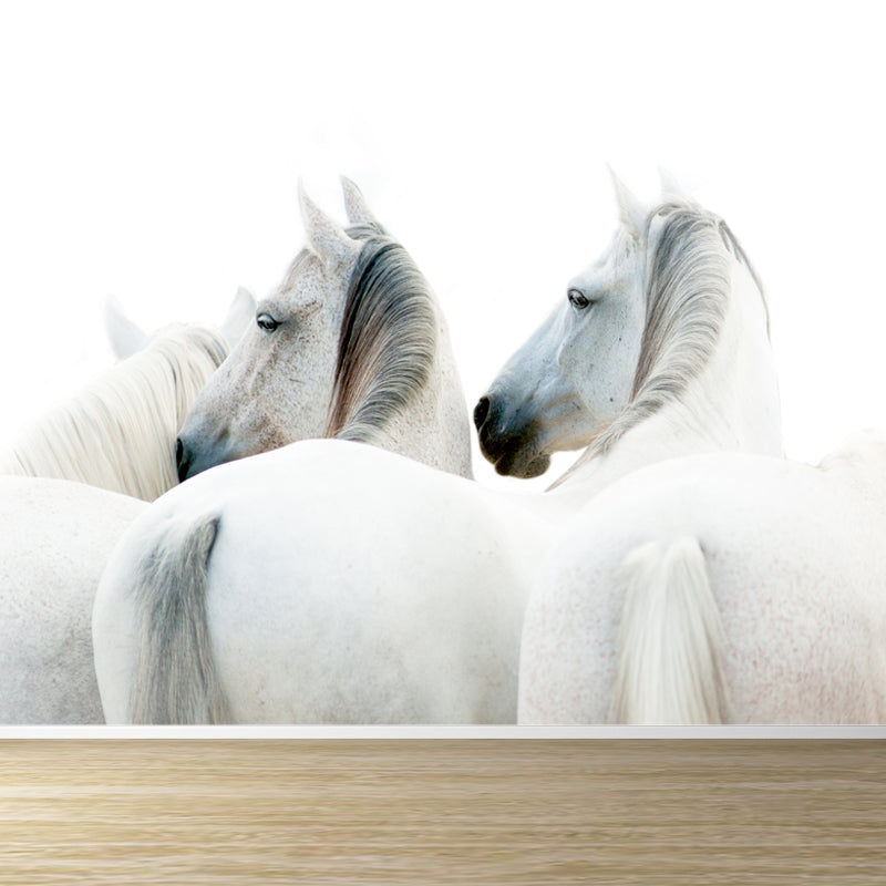 Horse Mural Wallpaper Dark Color Modern Style Wall Covering for Boys Room, Custom Size White Clearhalo 'Wall Decor' 'Wall Mural' 1757592