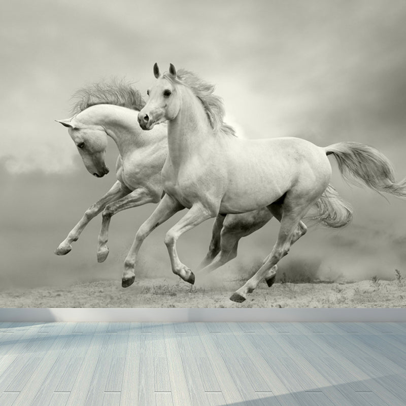 Photography Steed Wall Mural Decal Giant Wall Decor for Living Room, Made to Measure Grey Clearhalo 'Wall Decor' 'Wall Mural' 1757597