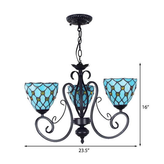 Bead Ceiling Pendant Light with Bowl Shade Blue Glass Traditional Chandelier with Metal Chain Clearhalo 'Ceiling Lights' 'Chandeliers' 'Industrial' 'Middle Century Chandeliers' 'Tiffany Chandeliers' 'Tiffany close to ceiling' 'Tiffany' Lighting' 175766