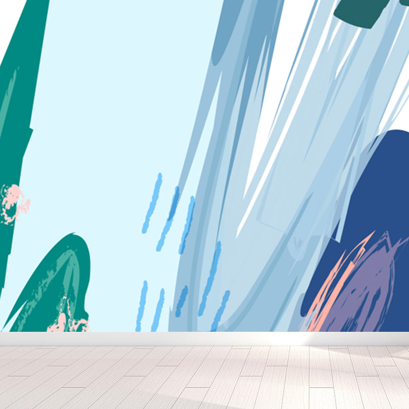 Giant Leaf Print Mural Decal Multicolored Non-Woven Wall Covering for Decor, Custom Size Blue Clearhalo 'Wall Decor' 'Wall Mural' 1757882