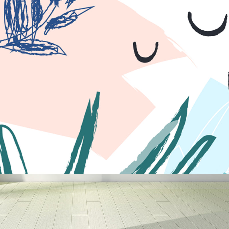 Giant Leaf Print Mural Decal Multicolored Non-Woven Wall Covering for Decor, Custom Size White Clearhalo 'Wall Decor' 'Wall Mural' 1757892