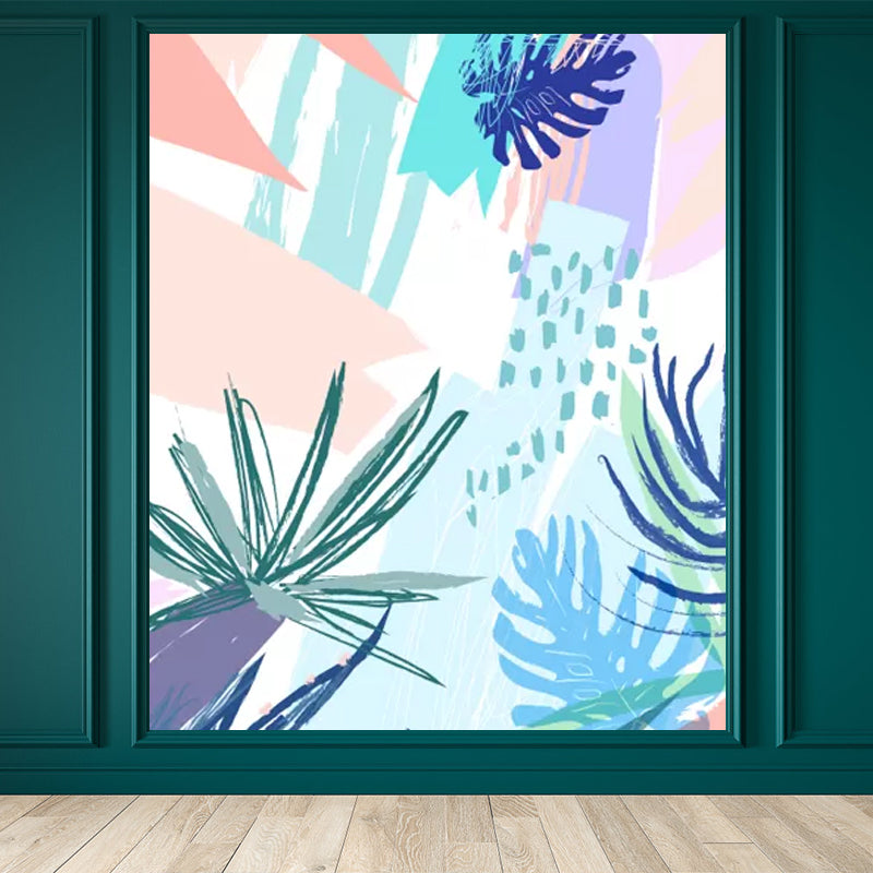 Stain-Proof Leaves Wall Mural Tropical Non-Woven Fabric Wall Art, Made to Measure Pink Clearhalo 'Wall Decor' 'Wall Mural' 1757902