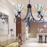 5 Lights Leaf Pendant Light with Clear Dimpled Glass Rustic Chandelier Lighting in Black Finish Clear Clearhalo 'Ceiling Lights' 'Chandeliers' 'Clear' 'Industrial' 'Middle Century Chandeliers' 'Modern' 'Tiffany Chandeliers' 'Tiffany close to ceiling' 'Tiffany' 'Traditional Chandeliers' Lighting' 175805