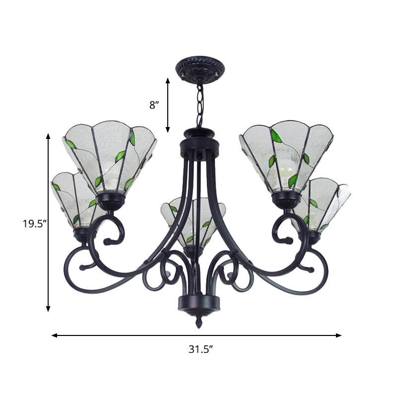 5 Lights Leaf Pendant Light with Clear Dimpled Glass Rustic Chandelier Lighting in Black Finish Clearhalo 'Ceiling Lights' 'Chandeliers' 'Clear' 'Industrial' 'Middle Century Chandeliers' 'Modern' 'Tiffany Chandeliers' 'Tiffany close to ceiling' 'Tiffany' 'Traditional Chandeliers' Lighting' 175808