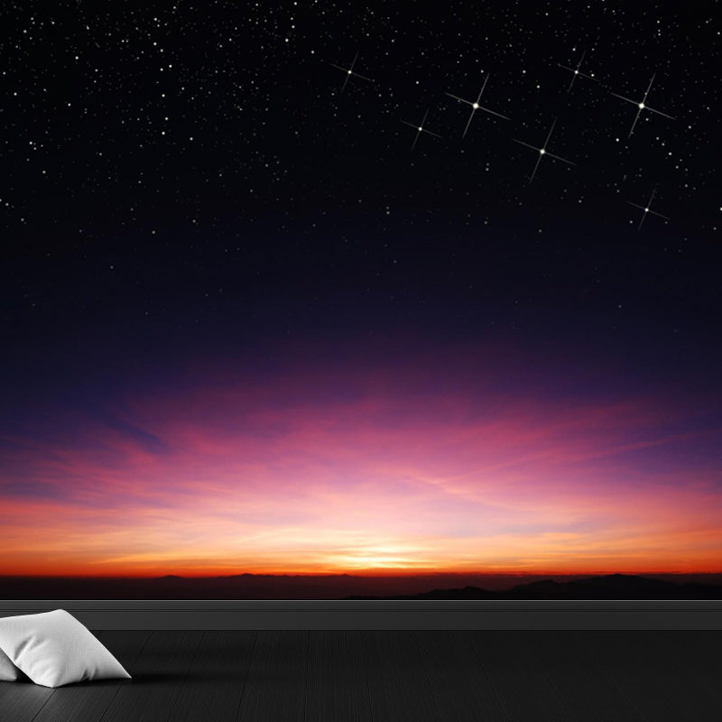 Photography Starry Night Mural Wallpaper Full Size Wall Covering for Room, Custom Print Pink Clearhalo 'Wall Decor' 'Wall Mural' 1758100