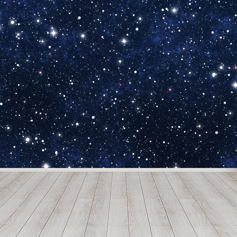 Night and Star Sky Mural Modern Smooth Wall Art in Dark Color for Children Bedroom Dark Blue Clearhalo 'Wall Decor' 'Wall Mural' 1758135