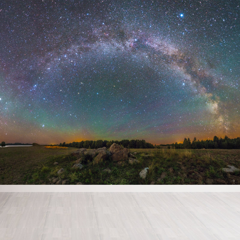 Night Sky Galaxy Printed Mural Decal Dark Color Modern Wall Decor for Kids Bedroom Green Clearhalo 'Wall Decor' 'Wall Mural' 1758145