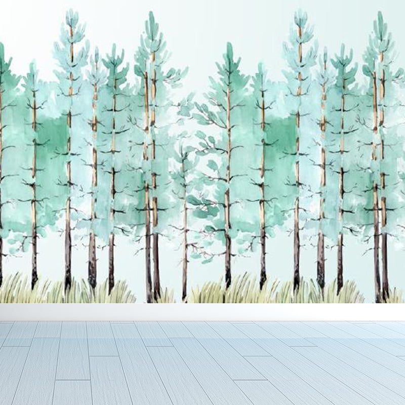 Illustration Botanical Wallpaper Mural for House Interior, Soft Color, Custom Made Green Clearhalo 'Wall Decor' 'Wall Mural' 1758165