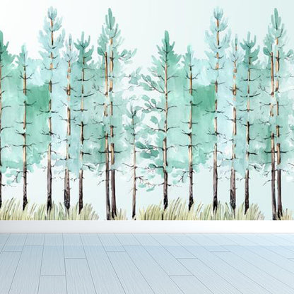 Illustration Botanical Wallpaper Mural for House Interior, Soft Color, Custom Made Green Clearhalo 'Wall Decor' 'Wall Mural' 1758165