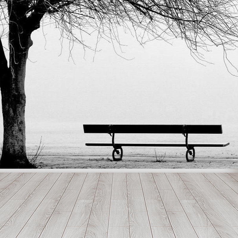 Illustration Botanical Wallpaper Mural for House Interior, Soft Color, Custom Made Black Clearhalo 'Wall Decor' 'Wall Mural' 1758175