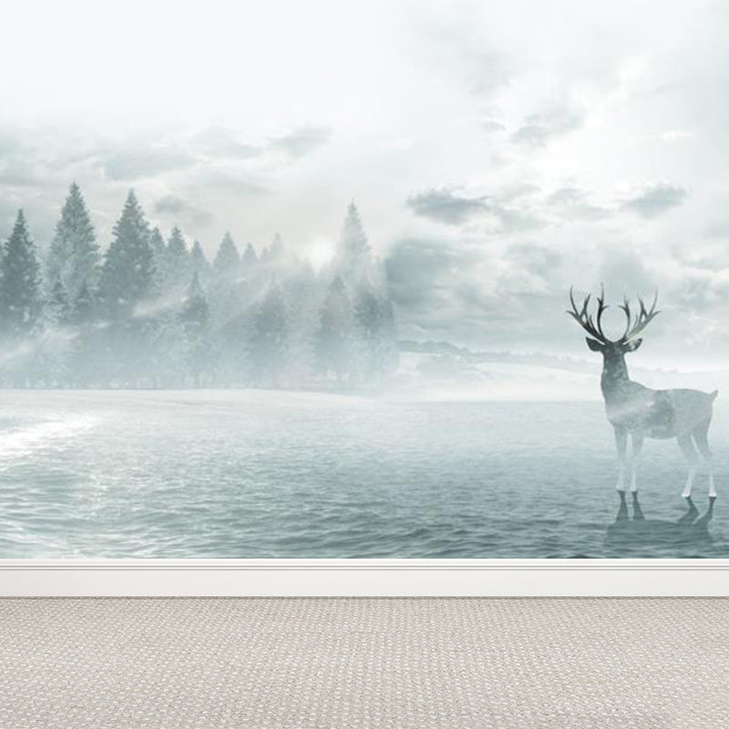 Illustration Botanical Wallpaper Mural for House Interior, Soft Color, Custom Made Blue Clearhalo 'Wall Decor' 'Wall Mural' 1758180