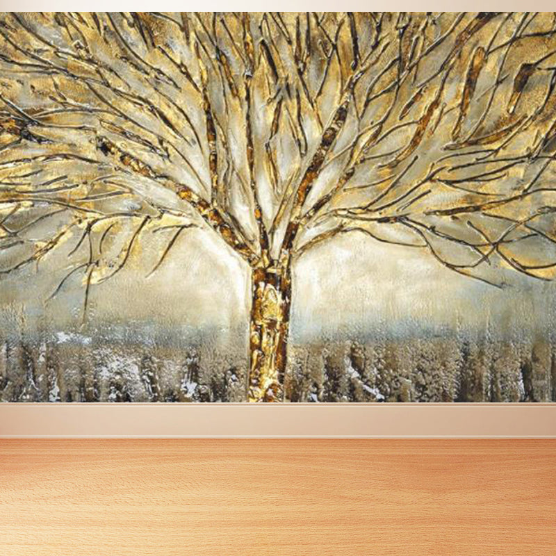 Illustration Botanical Wallpaper Mural for House Interior, Soft Color, Custom Made Gold Clearhalo 'Wall Decor' 'Wall Mural' 1758185