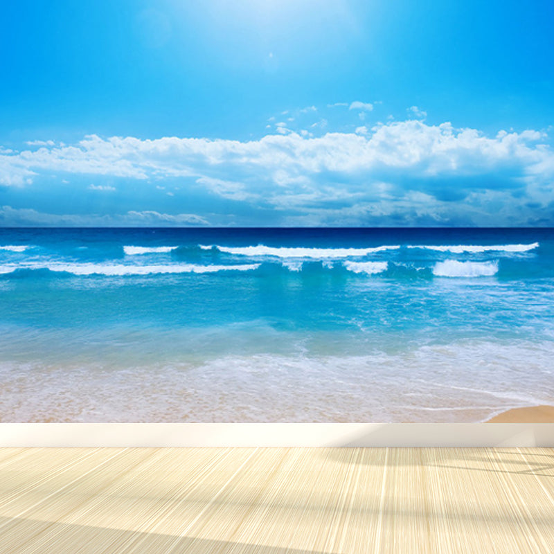 Sea Mural Wallpaper Modernist Tranquil Nature Scenery Wall Covering in Light Color Ocean Blue Clearhalo 'Wall Decor' 'Wall Mural' 1758195