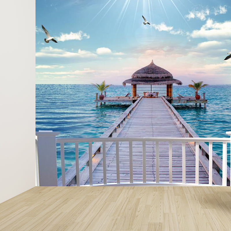 Sea Mural Wallpaper Modernist Tranquil Nature Scenery Wall Covering in Light Color Clearhalo 'Wall Decor' 'Wall Mural' 1758206