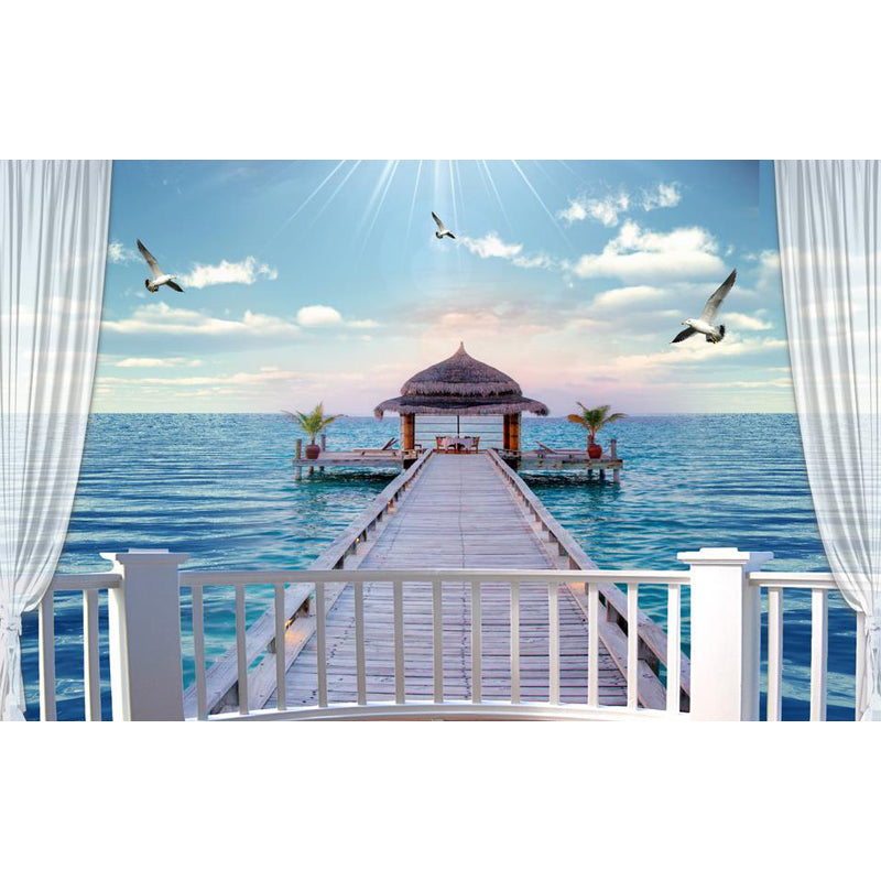 Sea Mural Wallpaper Modernist Tranquil Nature Scenery Wall Covering in Light Color Clearhalo 'Wall Decor' 'Wall Mural' 1758208
