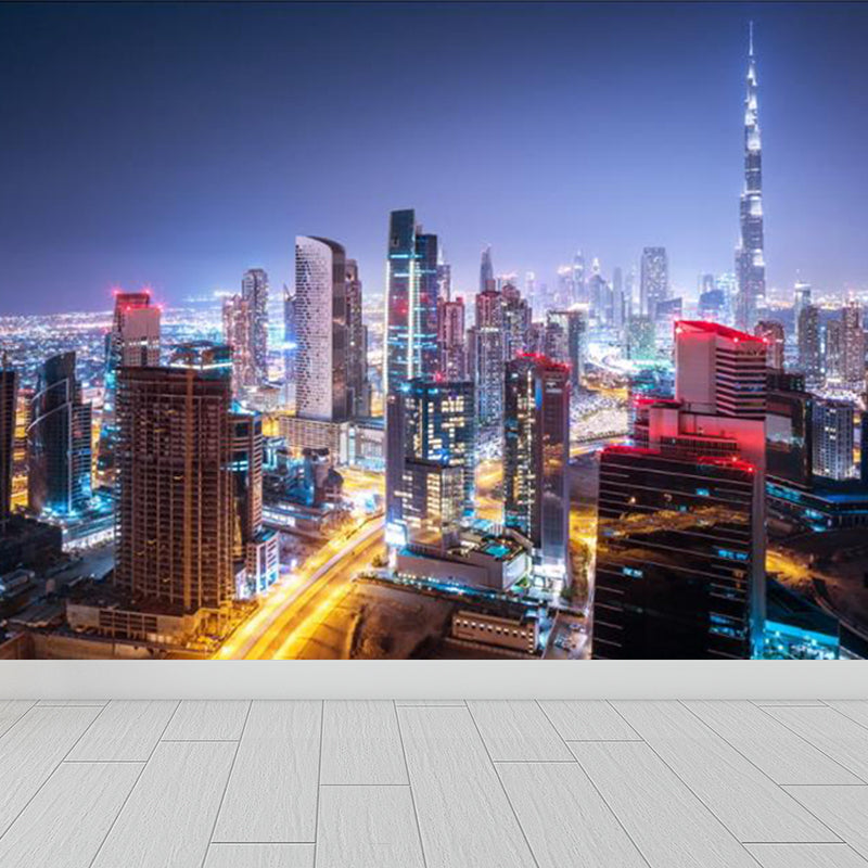 Urban Cityscape Mural Wallpaper Dark Color Moisture Resistant Wall Decor for Room Clearhalo 'Wall Decor' 'Wall Mural' 1758242