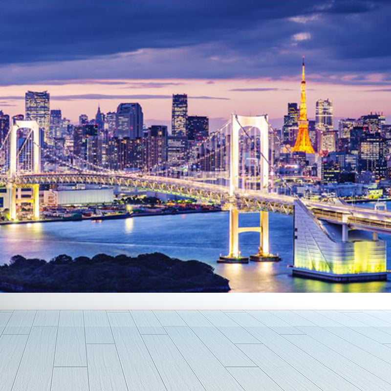 Urban Cityscape Mural Wallpaper Dark Color Moisture Resistant Wall Decor for Room Purple Clearhalo 'Wall Decor' 'Wall Mural' 1758245