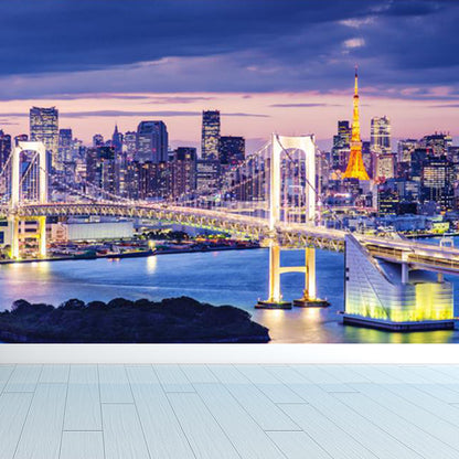 Urban Cityscape Mural Wallpaper Dark Color Moisture Resistant Wall Decor for Room Purple Clearhalo 'Wall Decor' 'Wall Mural' 1758245