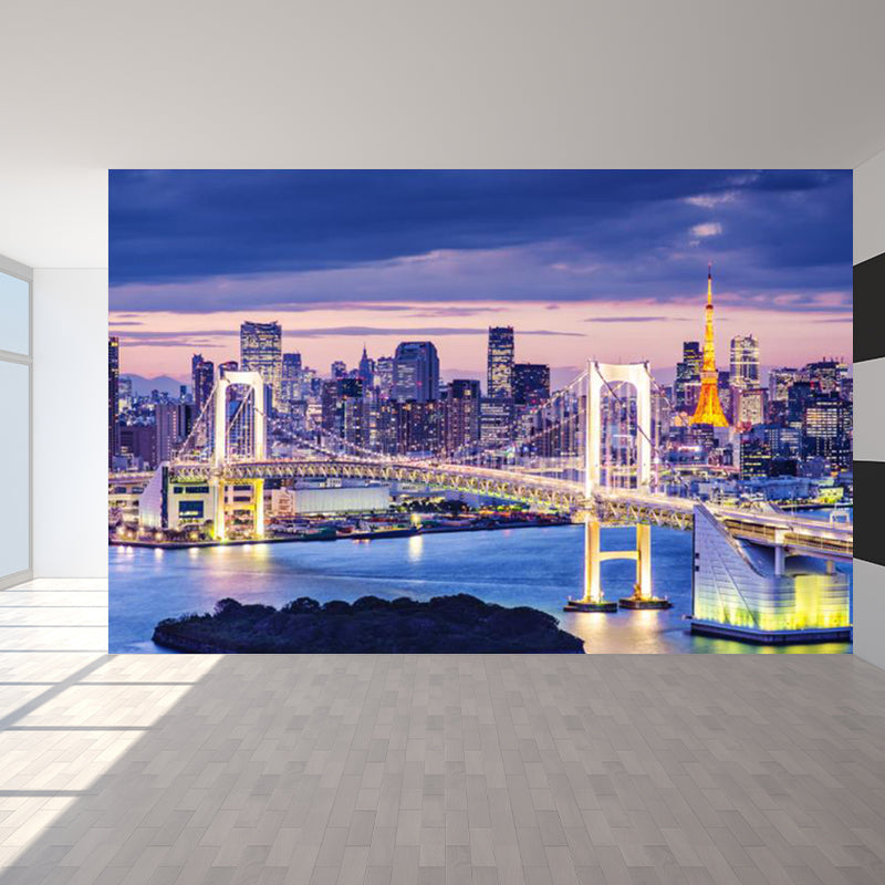 Urban Cityscape Mural Wallpaper Dark Color Moisture Resistant Wall Decor for Room Clearhalo 'Wall Decor' 'Wall Mural' 1758246