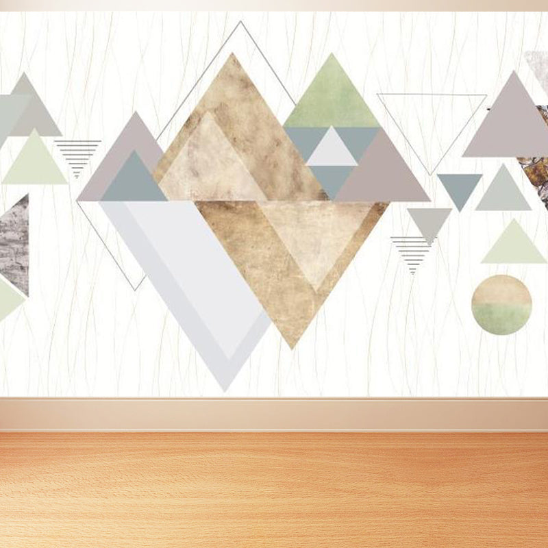 Geometric Triangle Wall Paper Mural Modern Non-Woven Cloth Wall Covering for Living Room White Clearhalo 'Wall Decor' 'Wall Mural' 1758280
