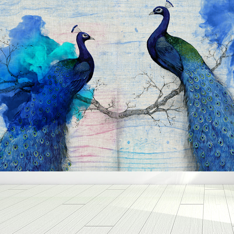 Geometry Wall Covering Mural Soft Color Contemporary Wall Art for House Interior Peacock Blue Clearhalo 'Wall Decor' 'Wall Mural' 1758290