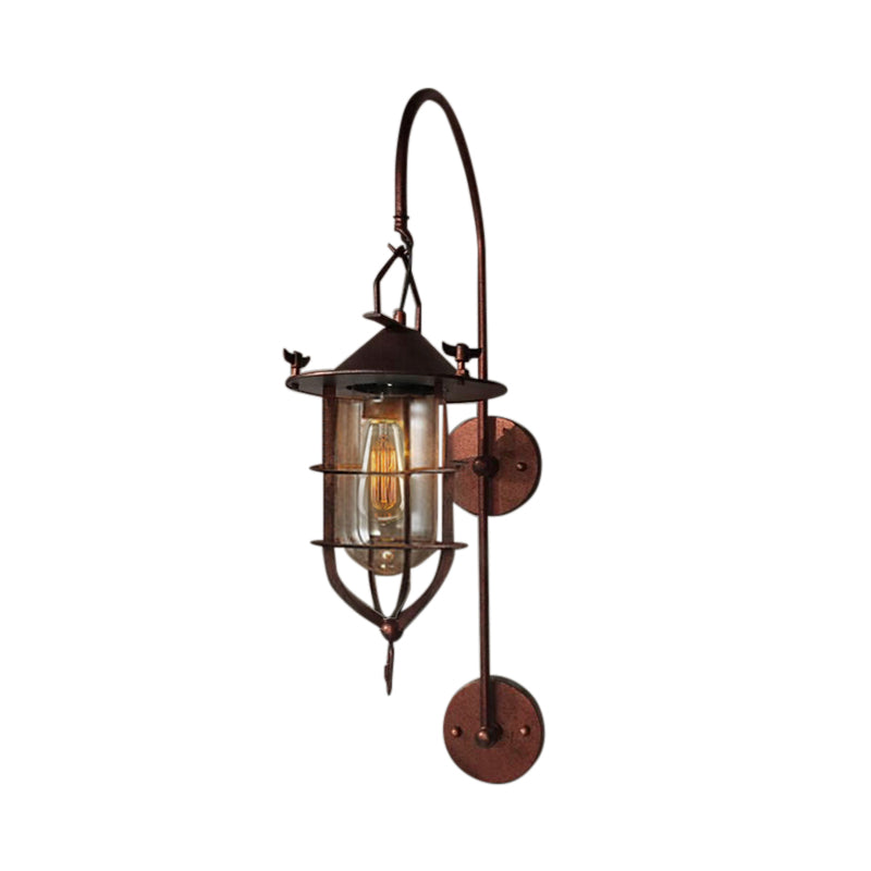 Caged Living Room Wall Light Fixture Industrial Clear Glass 1 Light Black/Rust Sconce Lamp Clearhalo 'Art deco wall lights' 'Cast Iron' 'Glass' 'Industrial wall lights' 'Industrial' 'Middle century wall lights' 'Modern' 'Rustic wall lights' 'Tiffany' 'Traditional wall lights' 'Wall Lamps & Sconces' 'Wall Lights' Lighting' 175830