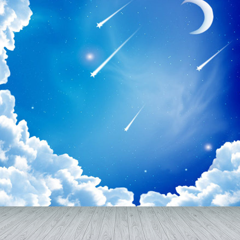 Modern Serene Sky Mural Wallpaper Non-Woven Stain-Proof Light Color Wall Art for Boys Room Blue Clearhalo 'Wall Decor' 'Wall Mural' 1758435