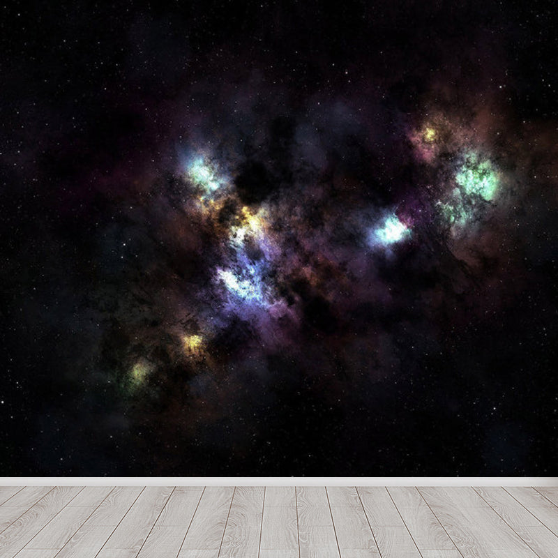 Contemporary Sky View Wall Mural for Bathroom Full Size Wall Covering in Soft Color Black Clearhalo 'Wall Decor' 'Wall Mural' 1758475