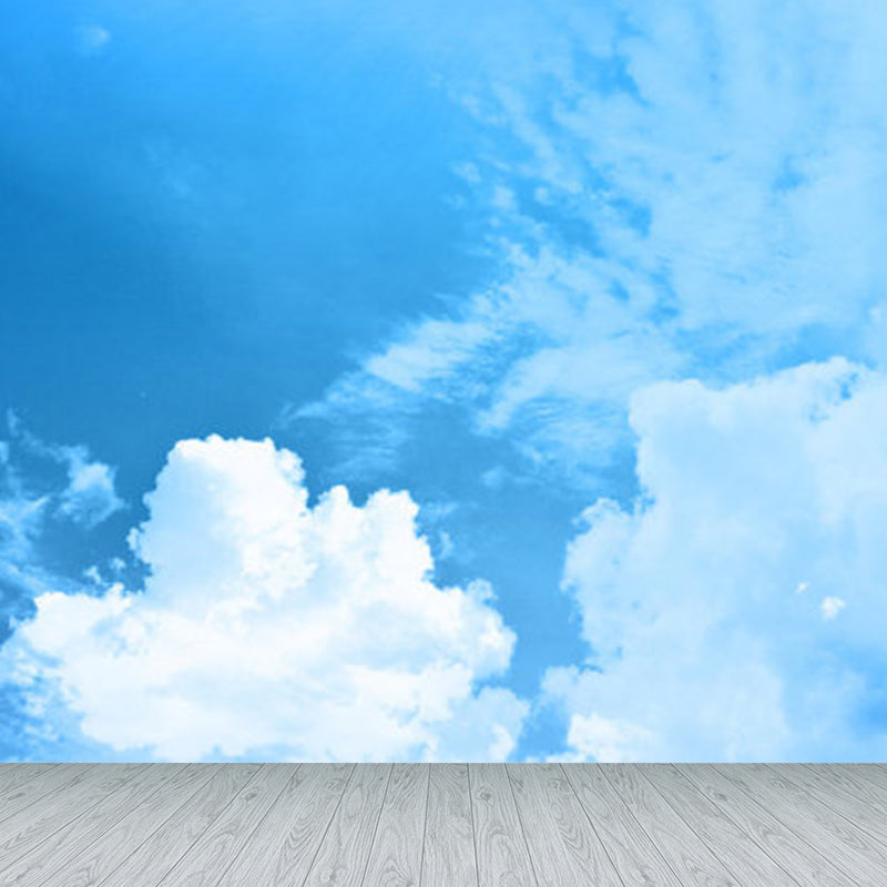 Contemporary Sky Wall Mural Non-Woven Textured Stain Resistant Light Color Wall Art for Playroom Sky Blue Clearhalo 'Wall Decor' 'Wall Mural' 1758530