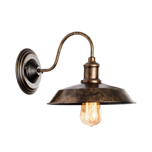 Warehouse Barn Wall Mount Light 10"/14" Wide 1 Head Wrought Iron Wall Lighting with Gooseneck Arm in Bronze Clearhalo 'Art deco wall lights' 'Cast Iron' 'Glass' 'Industrial wall lights' 'Industrial' 'Middle century wall lights' 'Modern' 'Rustic wall lights' 'Tiffany' 'Traditional wall lights' 'Wall Lamps & Sconces' 'Wall Lights' Lighting' 175854