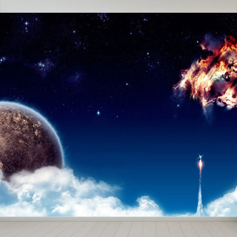 Non-Woven Cloth Decorative Mural Modern Supernatural Sky Scene Wall Covering for Kitchen Dark Blue Clearhalo 'Wall Decor' 'Wall Mural' 1758550