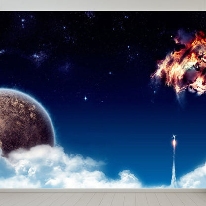 Non-Woven Cloth Decorative Mural Modern Supernatural Sky Scene Wall Covering for Kitchen Dark Blue Clearhalo 'Wall Decor' 'Wall Mural' 1758550